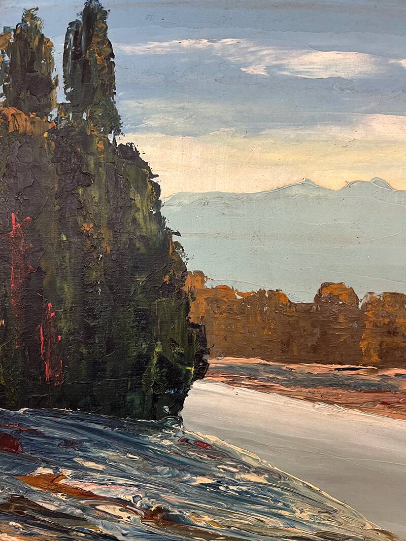 Painting “River in the Alps”, Oil on cardboard.