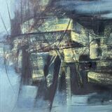 Tableau abstrait bleu, MACKOWIAK ERWIN, peintre belge, huile sur panneau, 1960