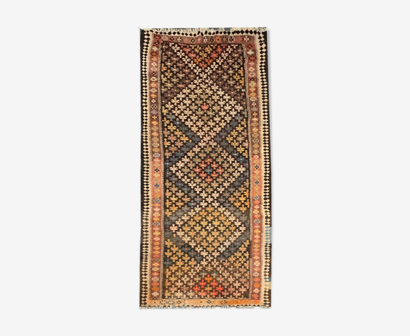 Antique Persan géométrique Kilim traditionnel fait à la main Zone Tapis- 126x370cm