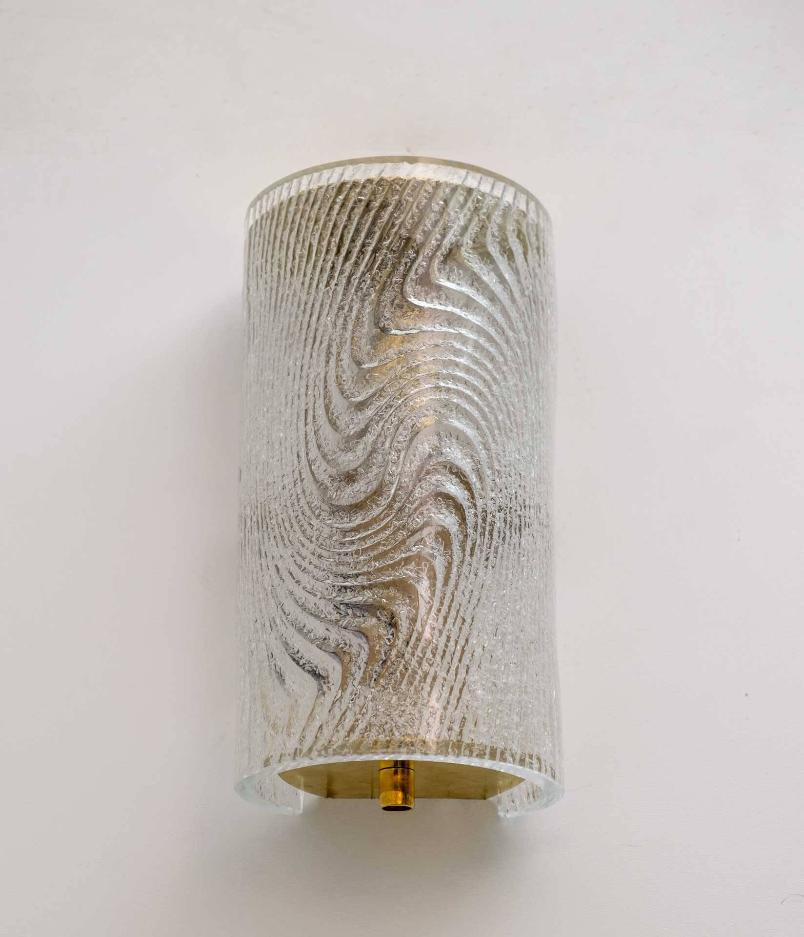 Pair of Modern Italian Murano Glass and Brass Wall Sconces "Corteccia", 80s