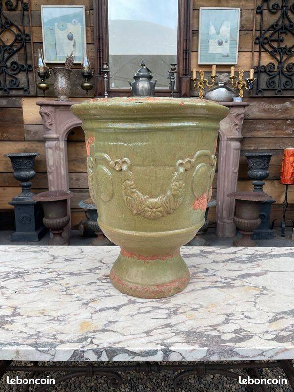 Antique French enamelled earthenware planter or pot