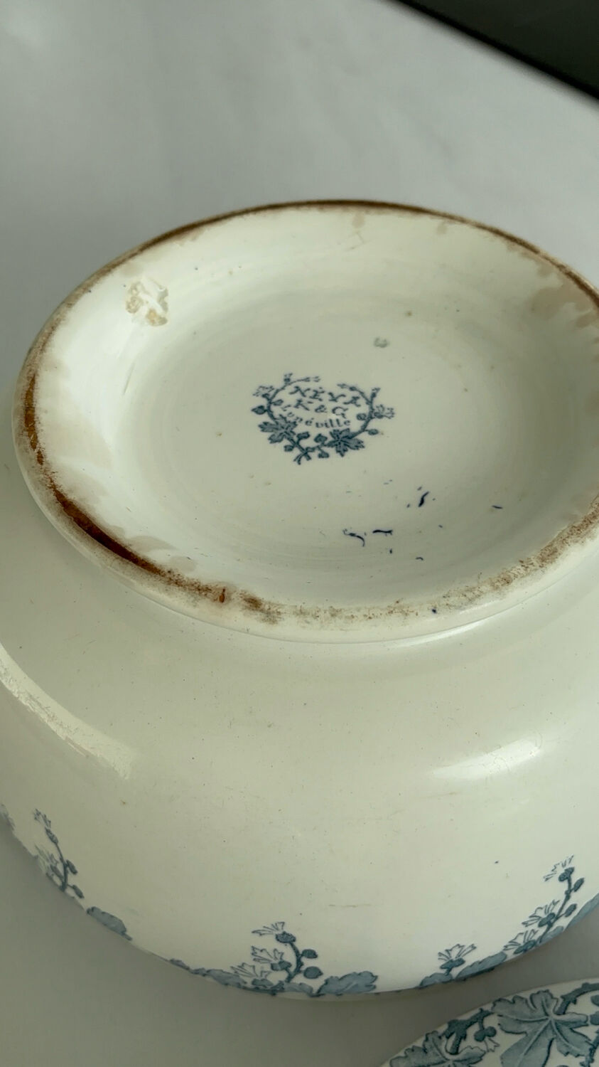 Lunéville Neva ironstone soup tureen – antique French earthenware decor