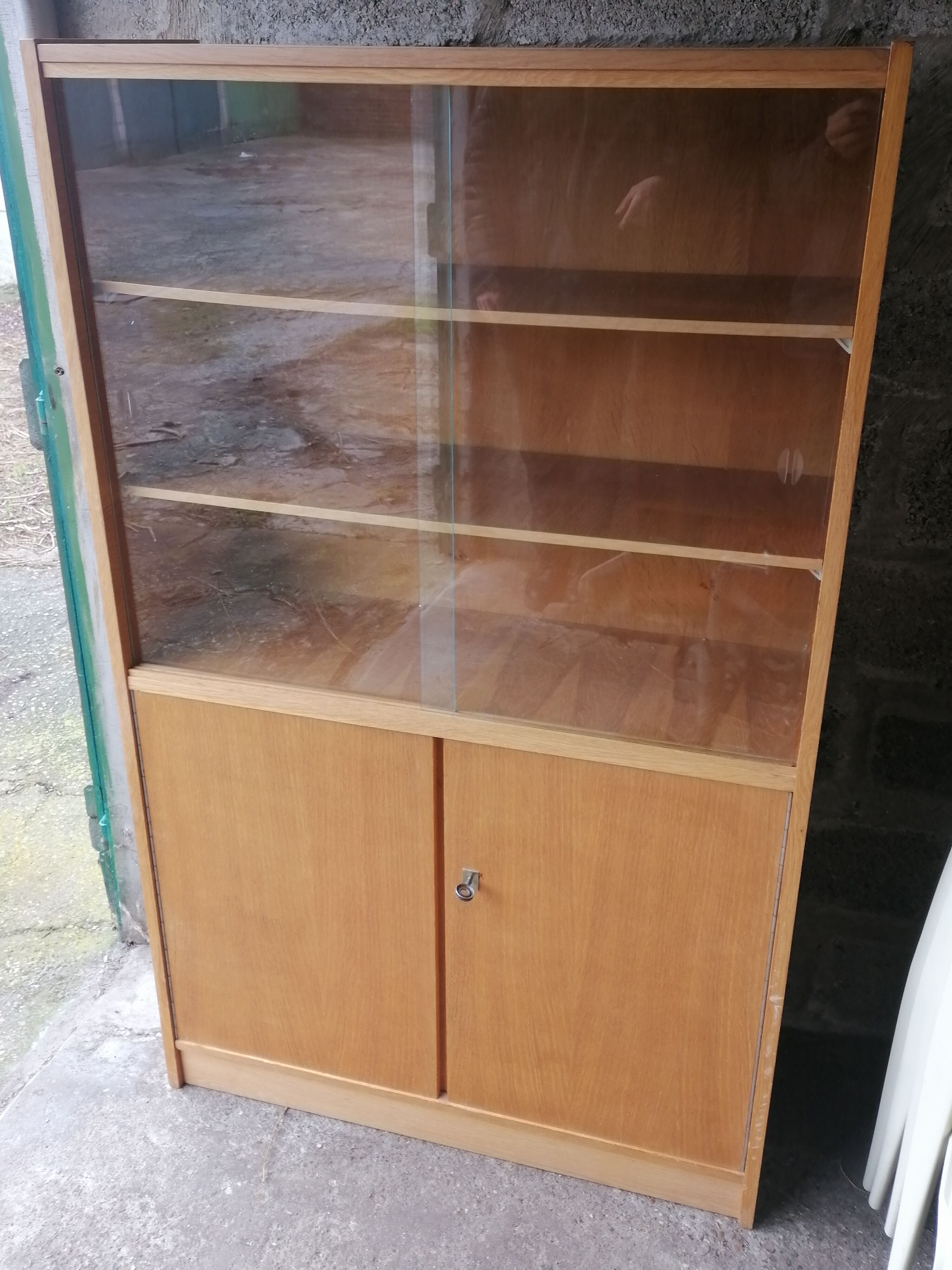 Ancienne bibliothèque vitrine meuble bois teck vintage 1960