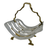 Porte buches de cheminée moderniste, laiton et aluminium, 1970