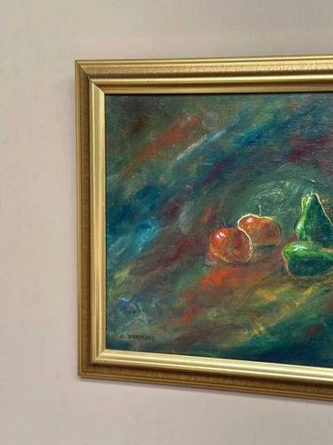 Oil on canvas “Still Life with Fruits” by Olle Bredford,Vintage & Framed 38×30cm