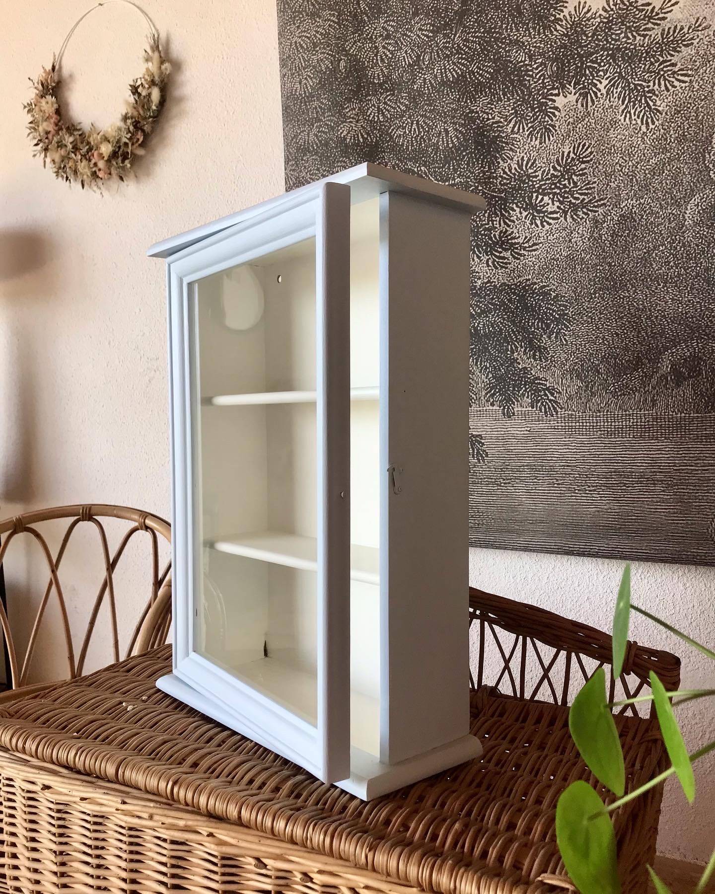 Small vintage wall display case revisited in sky blue