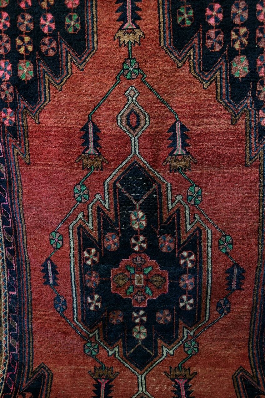 Antique hand-woven persian maslaghan rug, 1920s 254x135cm