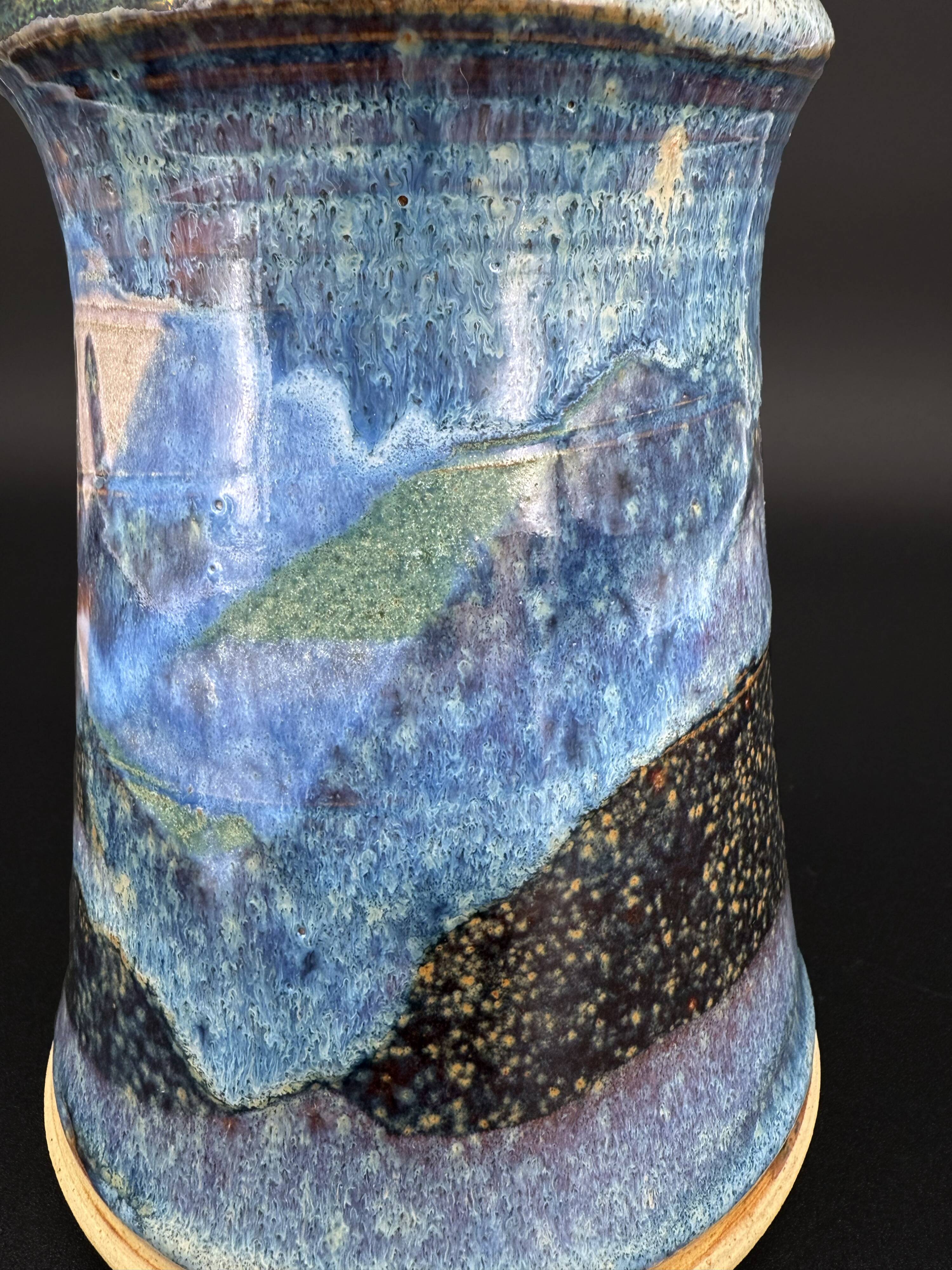 Blue foam glazed stoneware pitcher—Signed art ceramic
