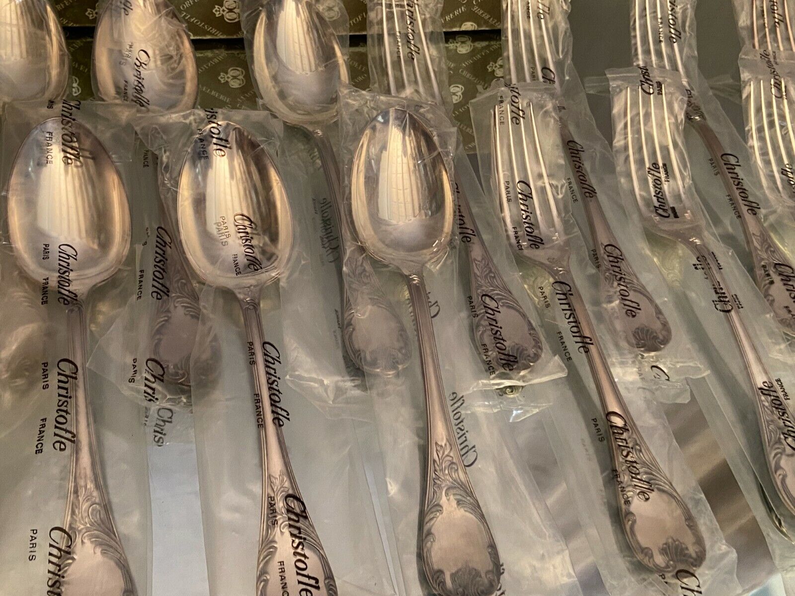 12 large spoons 12 forks silver metal Christofle Marly in blister