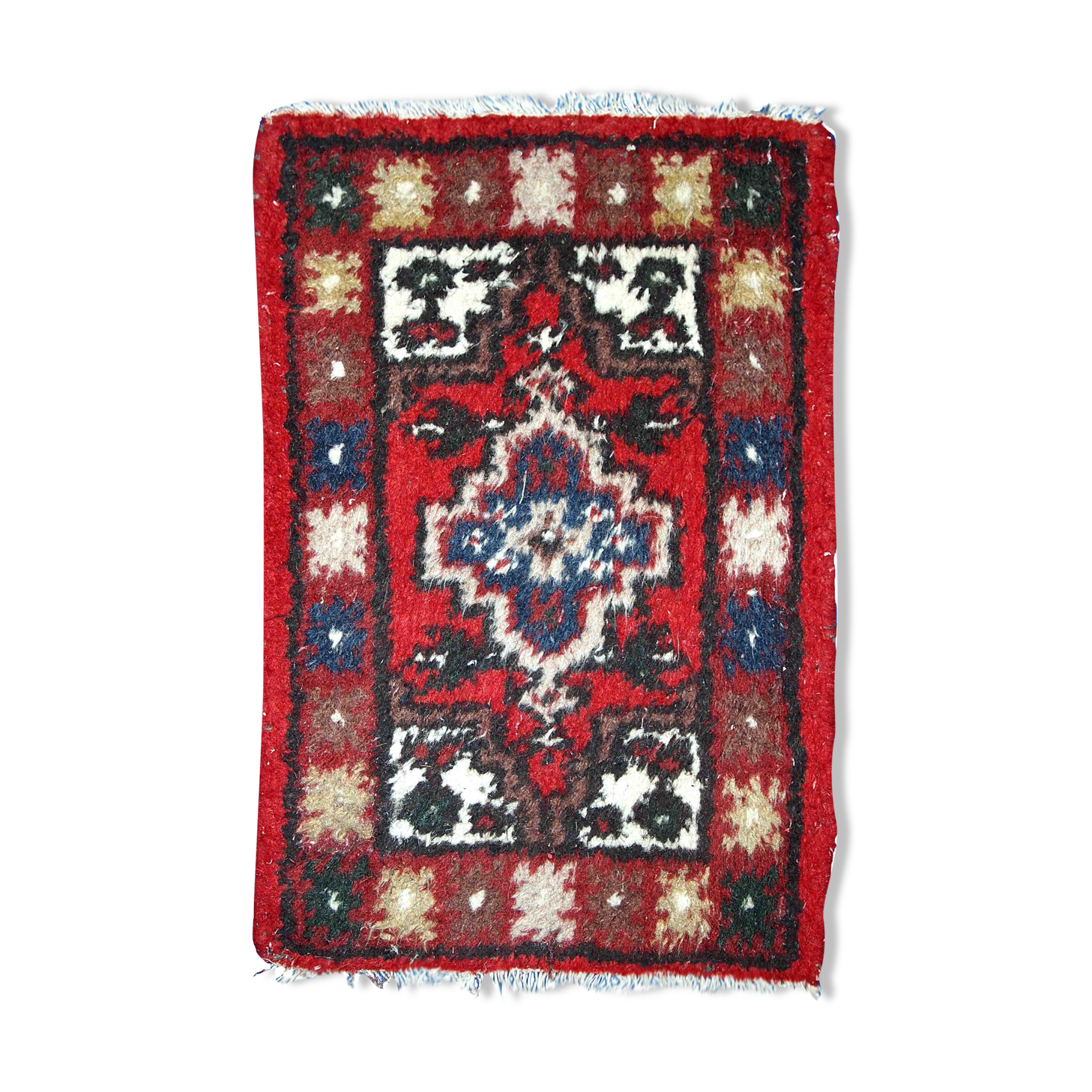 Vintage persian hamadan handmade carpet 1.3' x 1.9' (40cm x 59cm) 1970s, 1c762