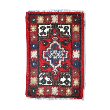 Vintage persian hamadan handmade carpet 1.3' x 1.9' (40cm x 59cm) 1970s, 1c762