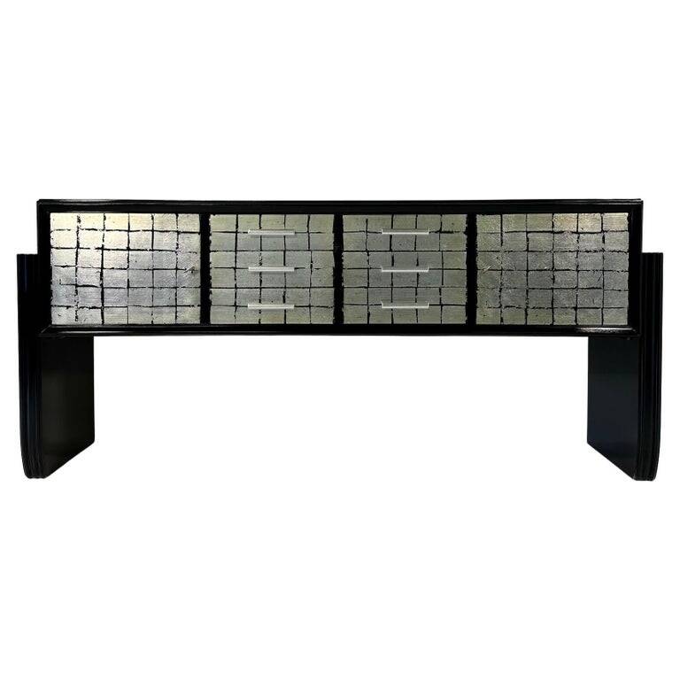Italian Midcentury Black and Silver Leaf Sideboard, 1950s