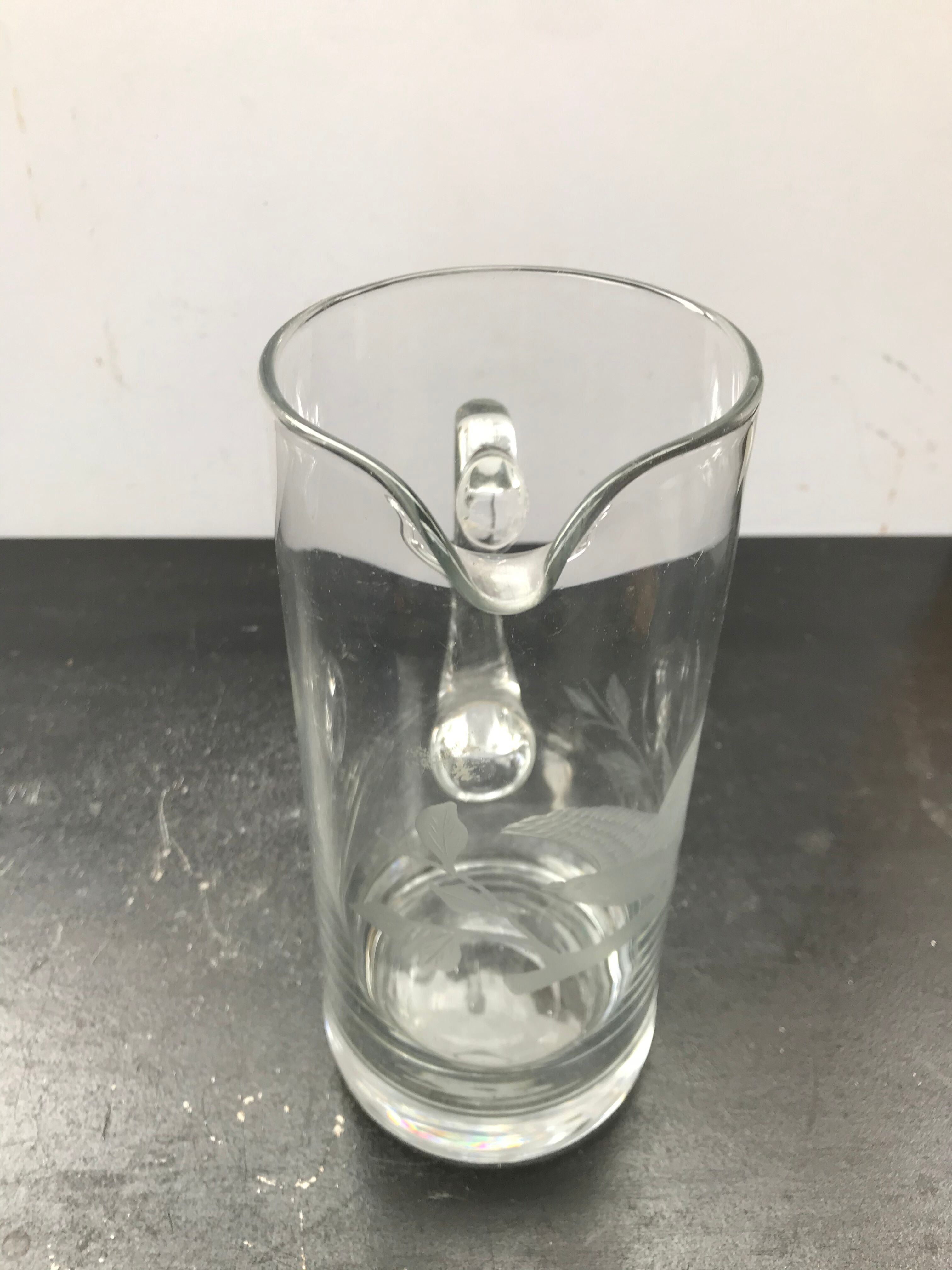 Former Pitcher Carafe Glass Blown Transparent - Engraving Eagle Vintage Kitchen