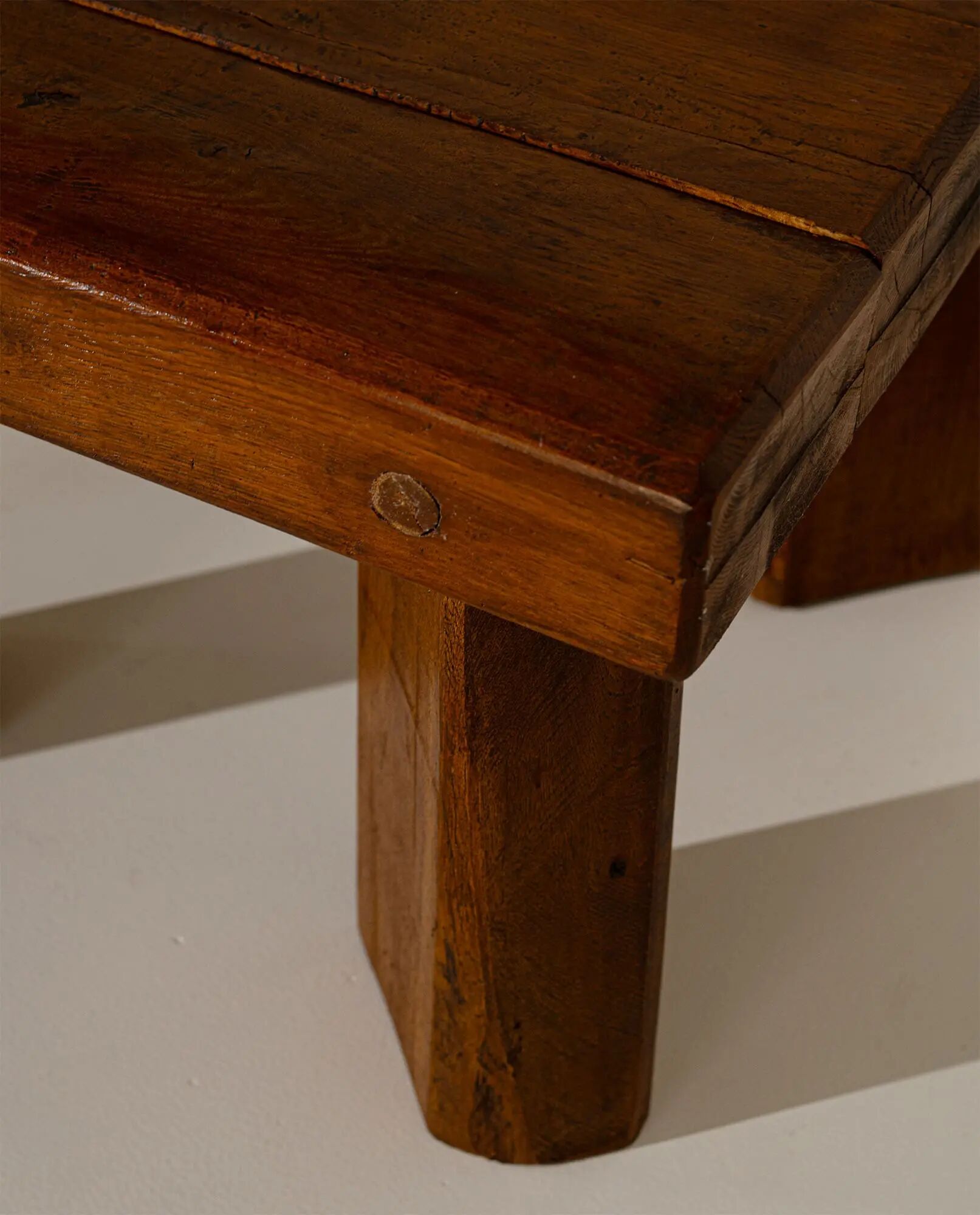 Brutalist Solid Oak Side Table with Wooden Pins, 1960s