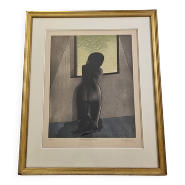 Michel Mathonnat, Une aussi longue attente, Eau-forte signée, 63 x 77 cm