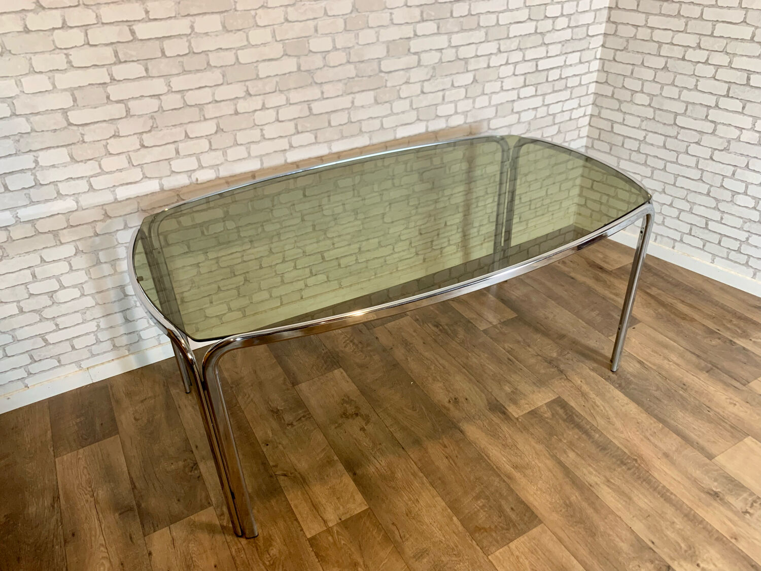 Vintage chrome table and smoked glass 1970