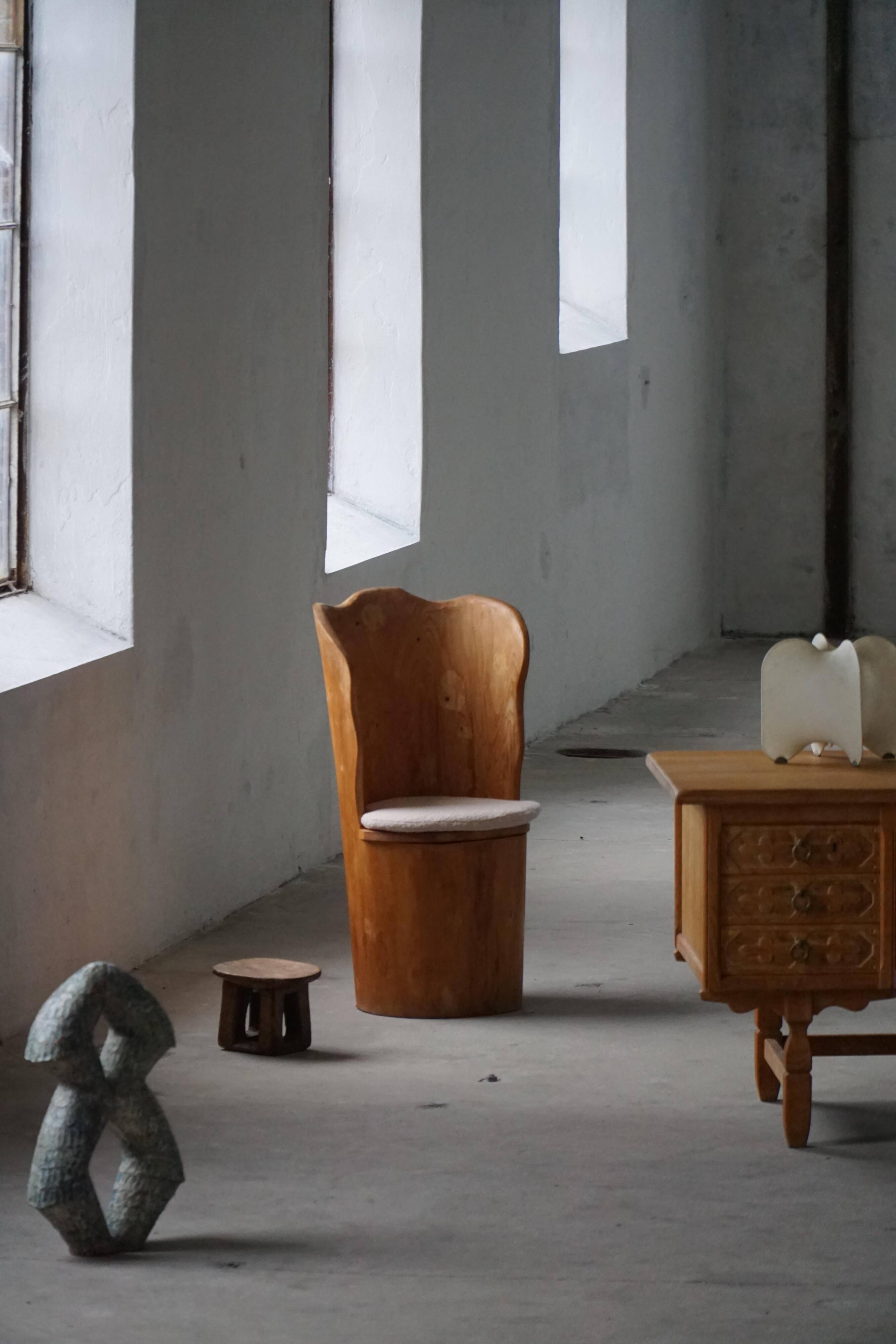 Fauteuil Brutaliste en Tronc en Pin Massif & Bouclé, Moderne du Milieu du Siècle Suédois, Années 1970