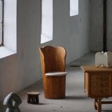 Fauteuil Brutaliste en Tronc en Pin Massif & Bouclé, Moderne du Milieu du Siècle Suédois, Années 1970