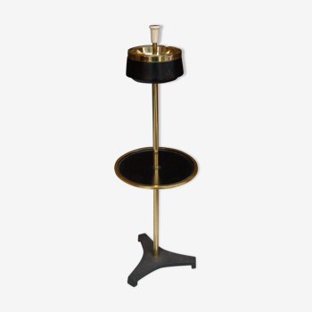 Ashtray on foot vintage metal black and gold