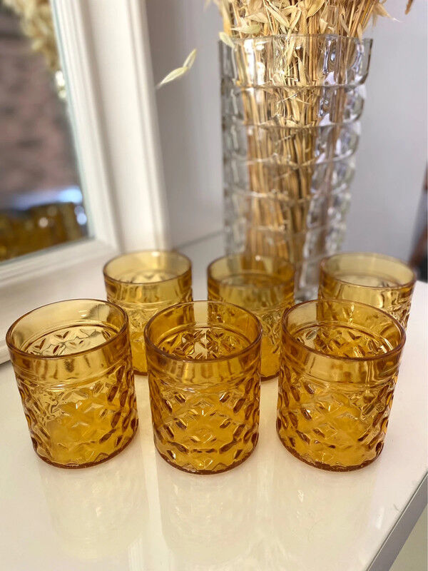 6 amber Pernod glasses