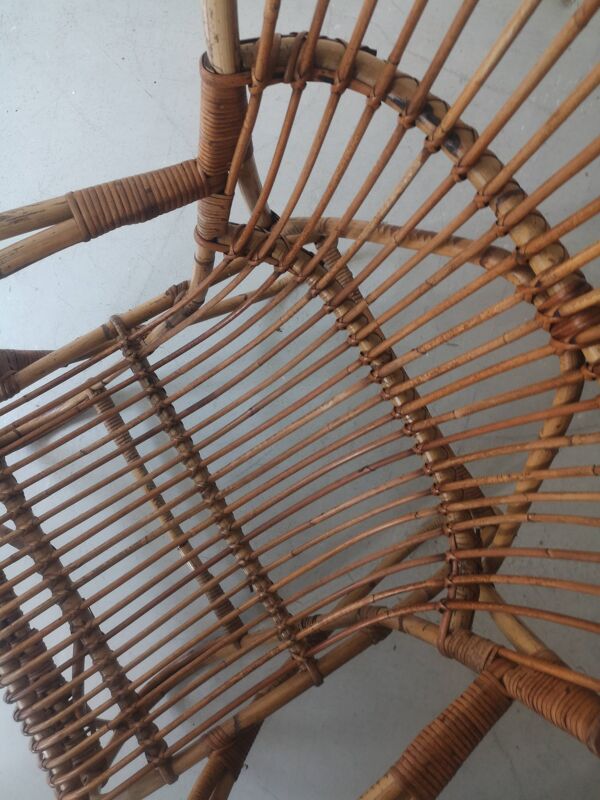 Fauteuil vintage hollandais en rotin avec accoudoir, 1960