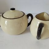 HBCM Sugar Bowl and Milk Jug Duo - Vintage Cream and Brown Earthenware