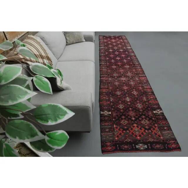 1970s Vintage Turkish Handmade Wool & Cotton Pink Runner Rug 84x392