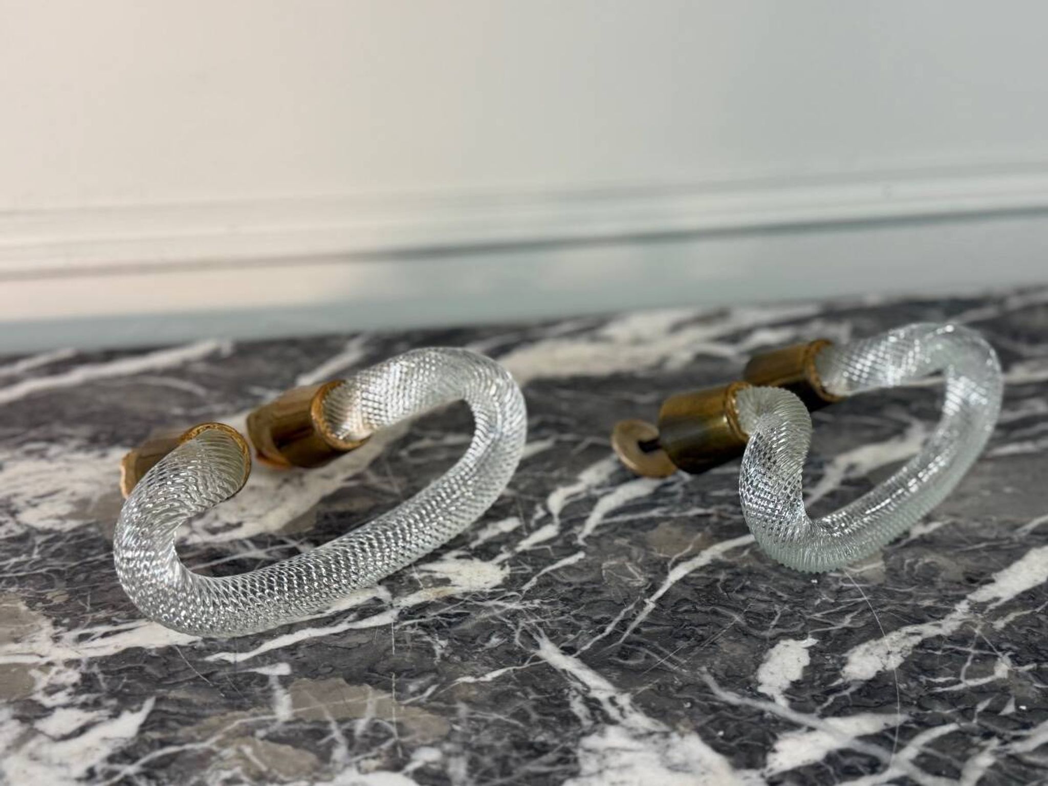 Pair of Murano glass and brass handles, Venice circa 1930