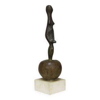Sculpture Female Figure on Apple by Godfried Pieters