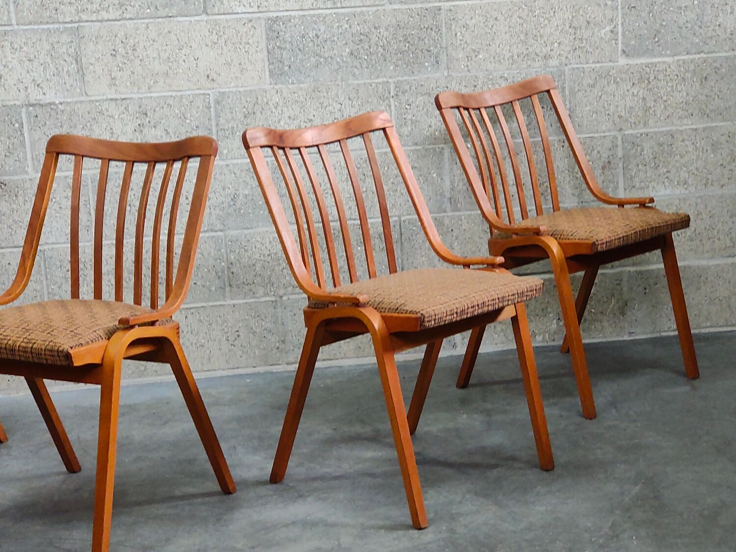 Set of 4 fabric chairs by Ton Bystrice 1960