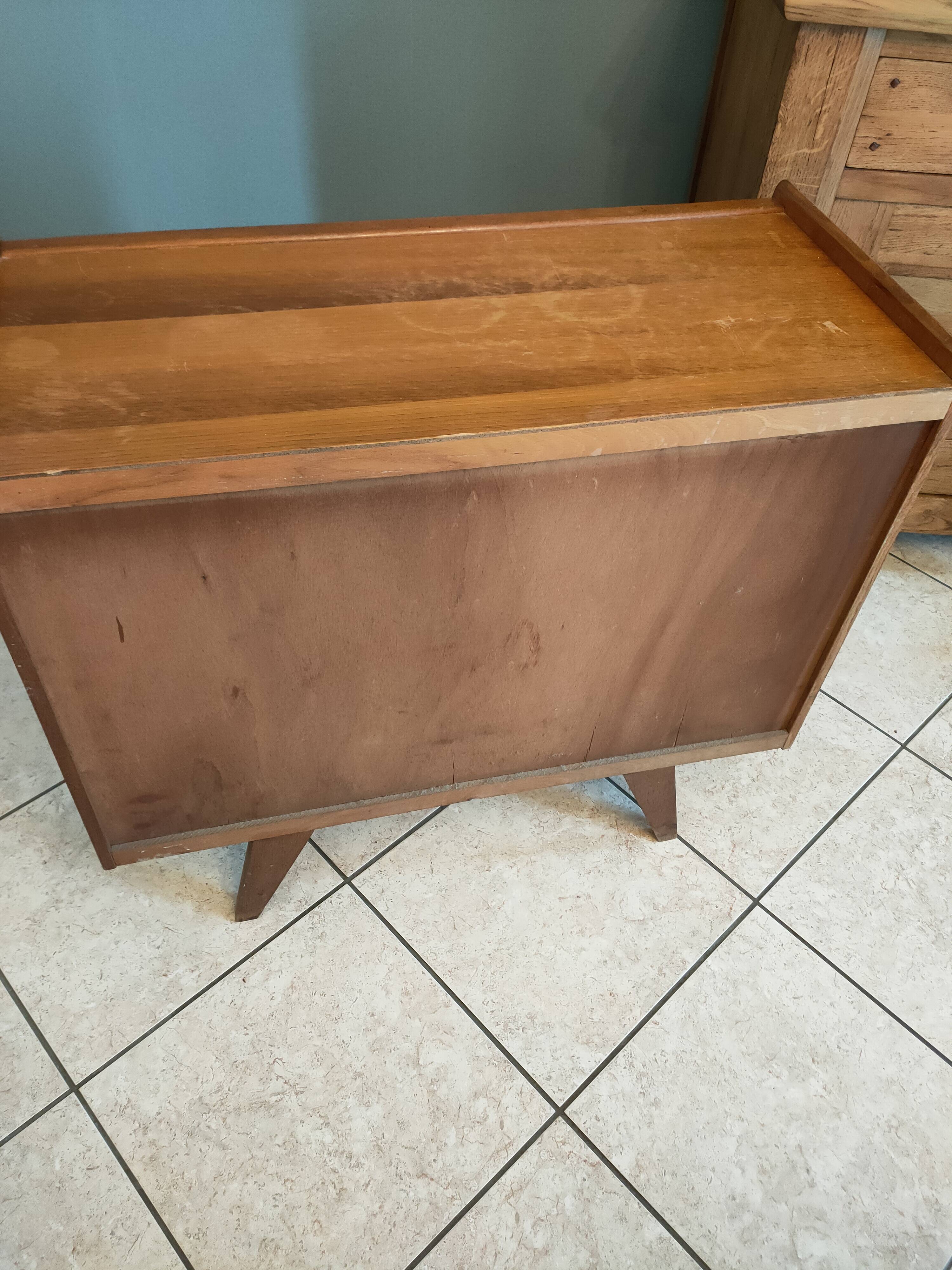 Vintage rattan and oak chest of drawers from the 1960s