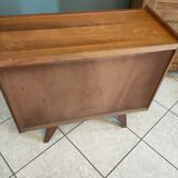 Vintage rattan and oak chest of drawers from the 1960s