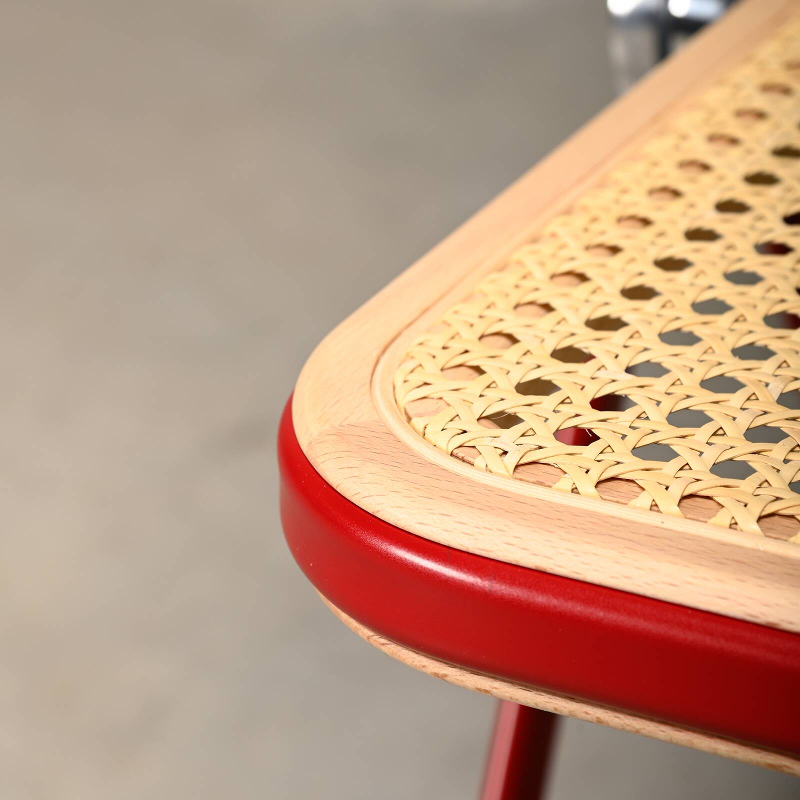 Giancarlo Piretti Plia Folding Chair in Red and Straw for Castelli, Italy
