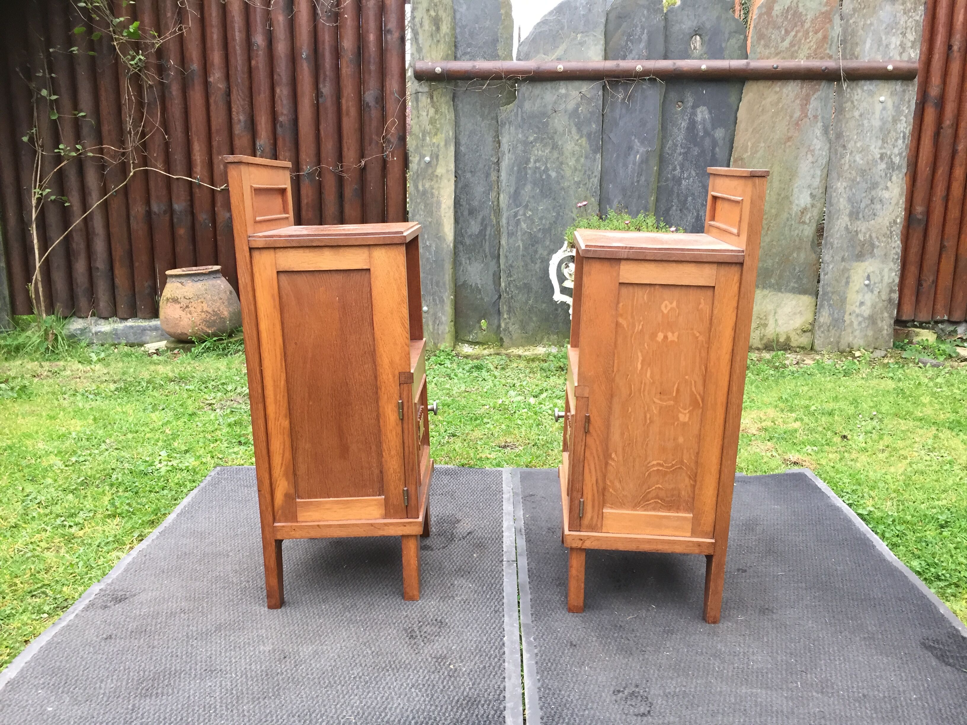 Vintage bedside tables with solid oak compass legs (pair)
