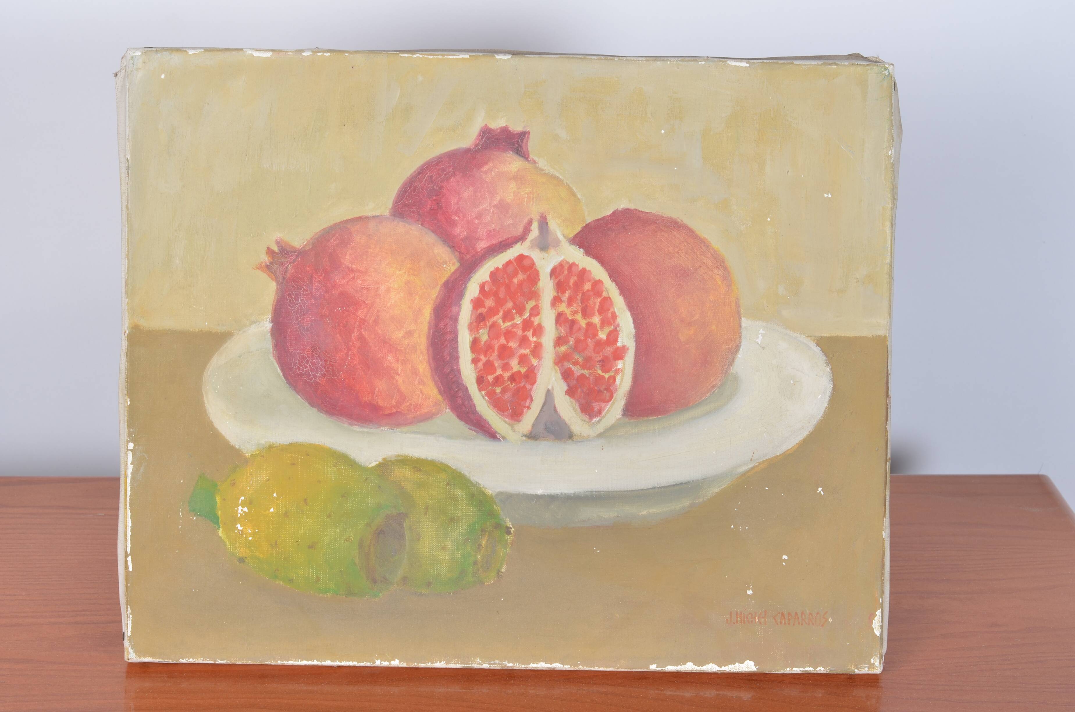 Oil on canvas still life pomegranates