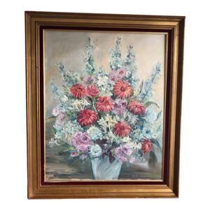 Huile sur toile, bouquet - fleurs