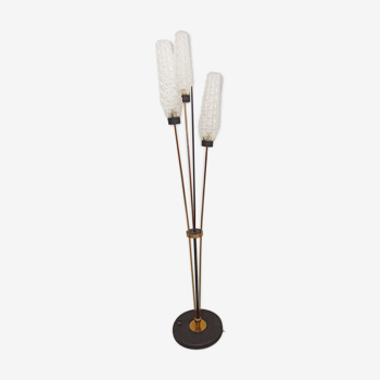 Multi rod floor lamp from the 50s in iron 3 tulips