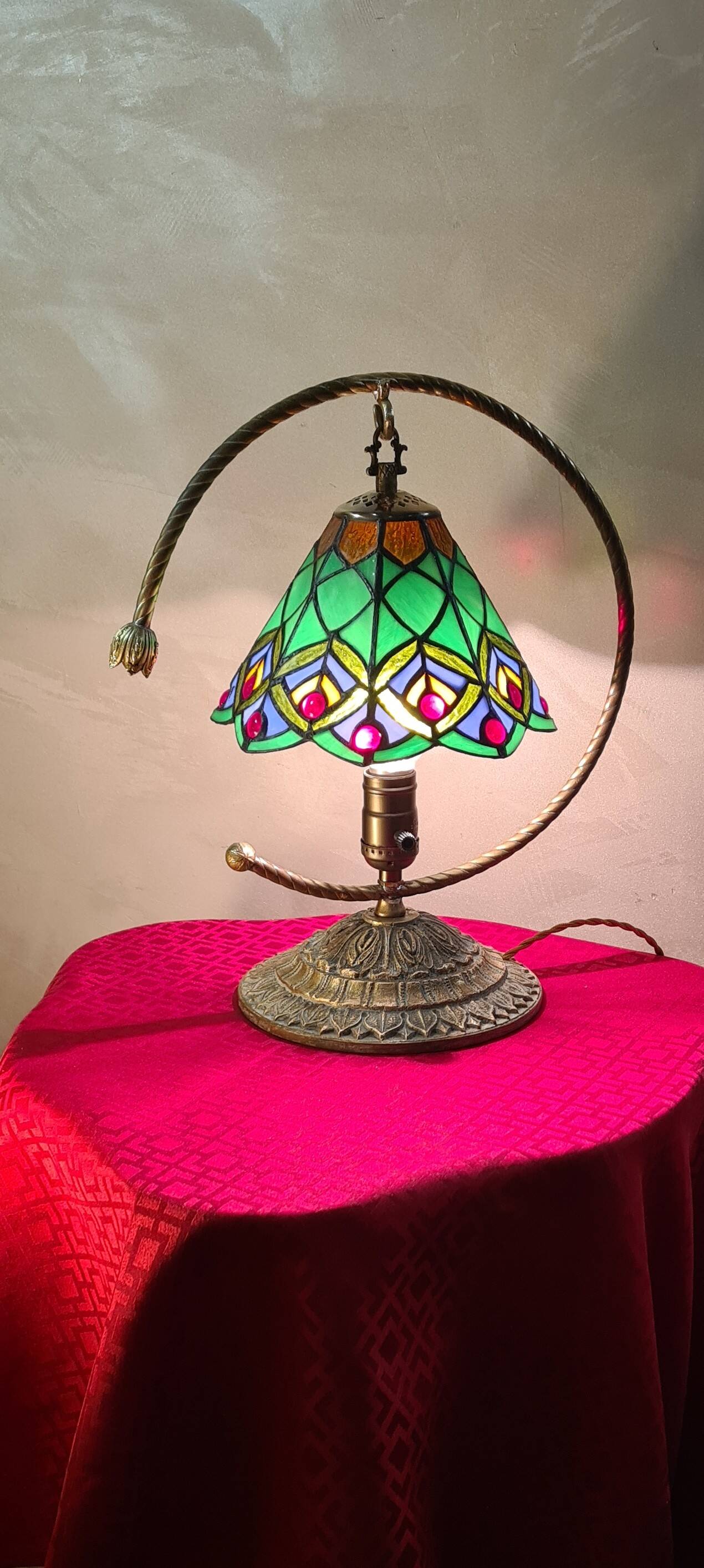 bronze and brass lamp tiffany style glass lampshade 38x32 inter on socket