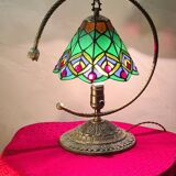 bronze and brass lamp tiffany style glass lampshade 38x32 inter on socket