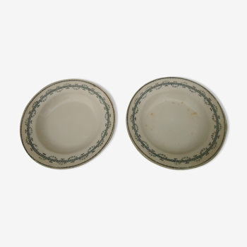 2 assiettes creuses  23,5 cm en porcelaine de Gien  Terre de fer modèle Austerlitz