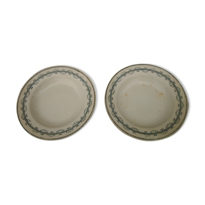 2 assiettes creuses  23,5 cm en porcelaine de Gien  Terre de fer modèle Austerlitz