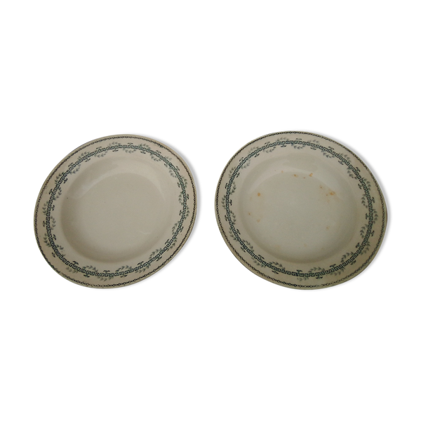 2 assiettes creuses  23,5 cm en porcelaine de Gien  Terre de fer modèle Austerlitz