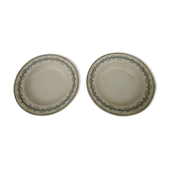 2 assiettes creuses  23,5 cm en porcelaine de Gien  Terre de fer modèle Austerlitz