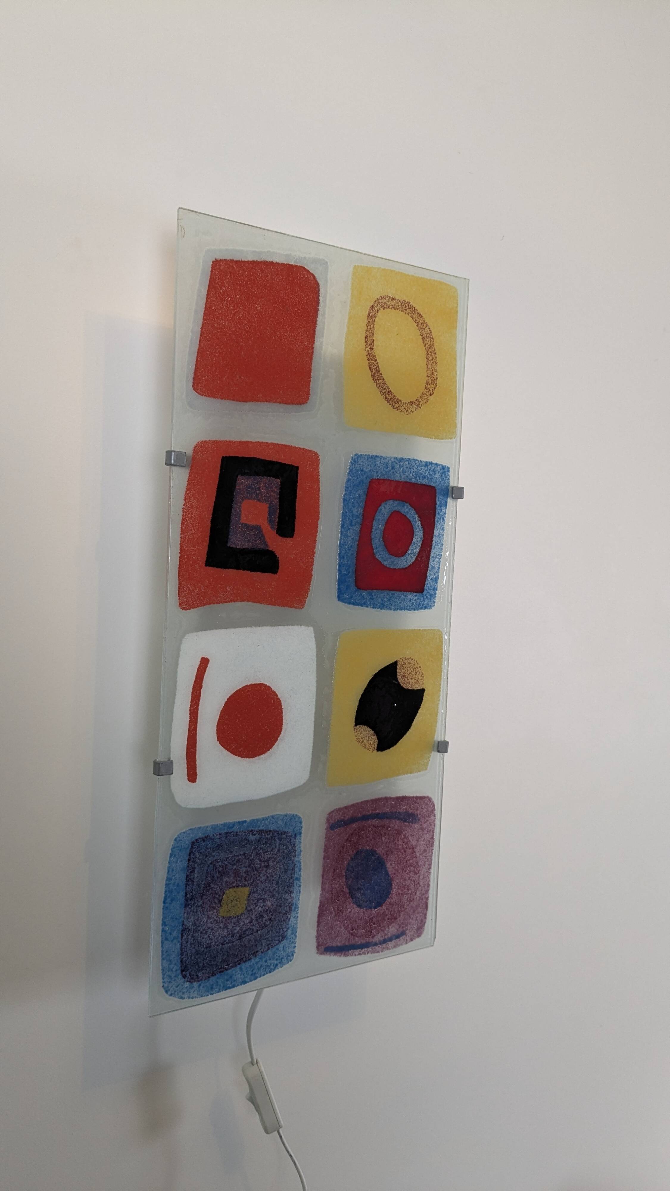 IKEA Gyllen wall lamp in decorated glass, Scandinavian design.