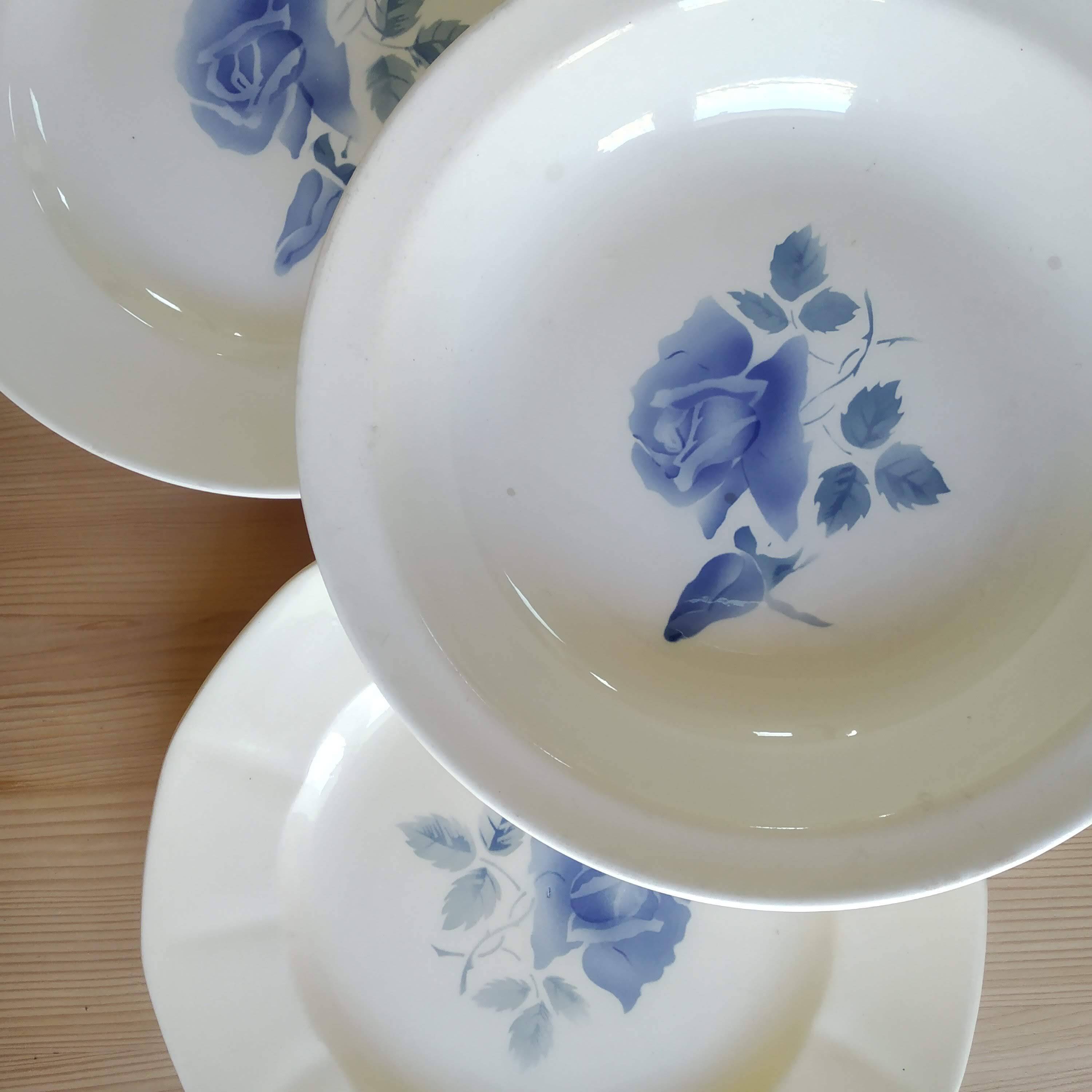Digoin Sarreguemines Blue Rose Deep Dish