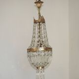 French Empire Style Bronze Single Montgolfier Crystal Basket Chandelier