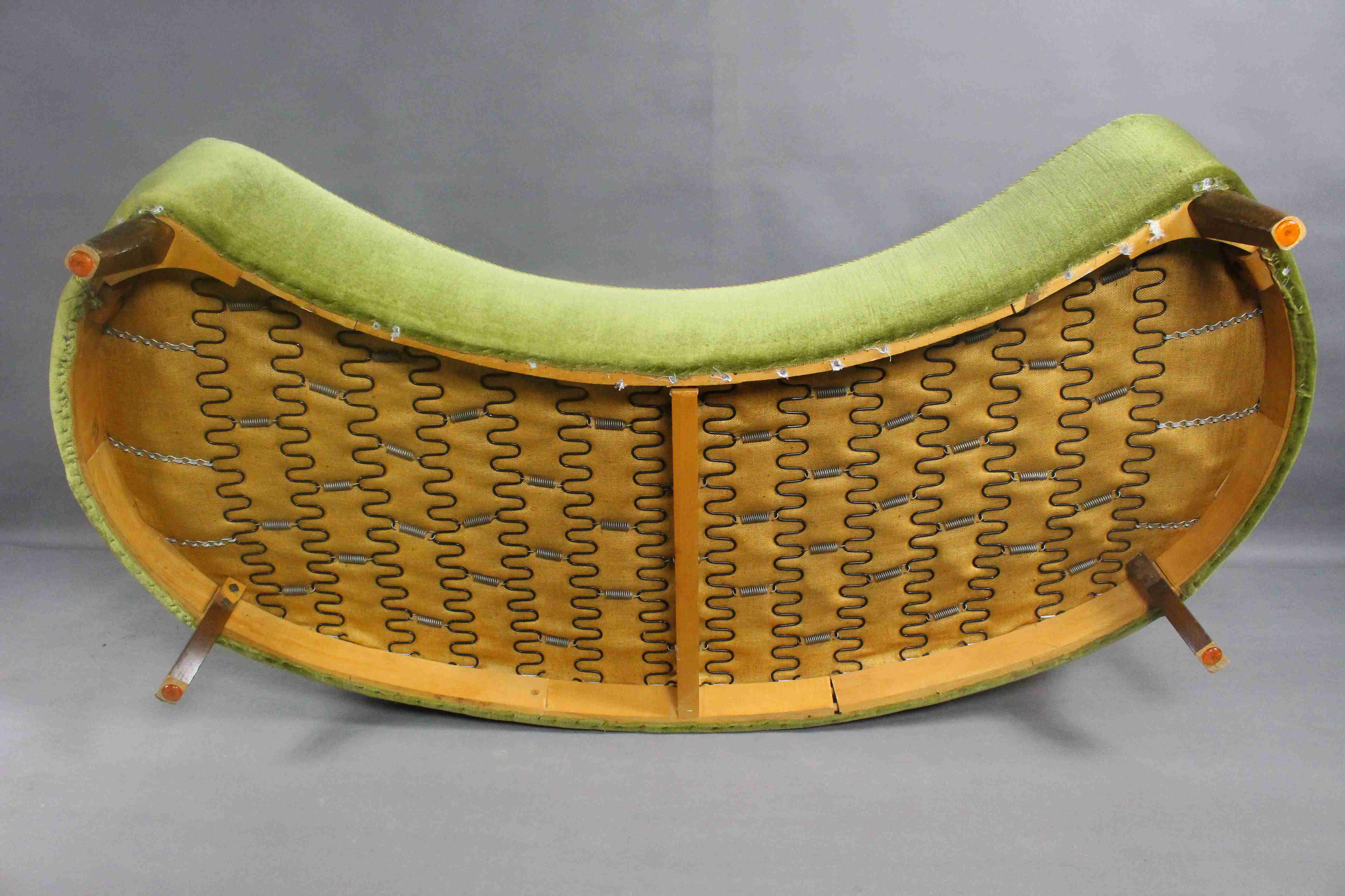 Danish curved velvet banana sofa, 1950