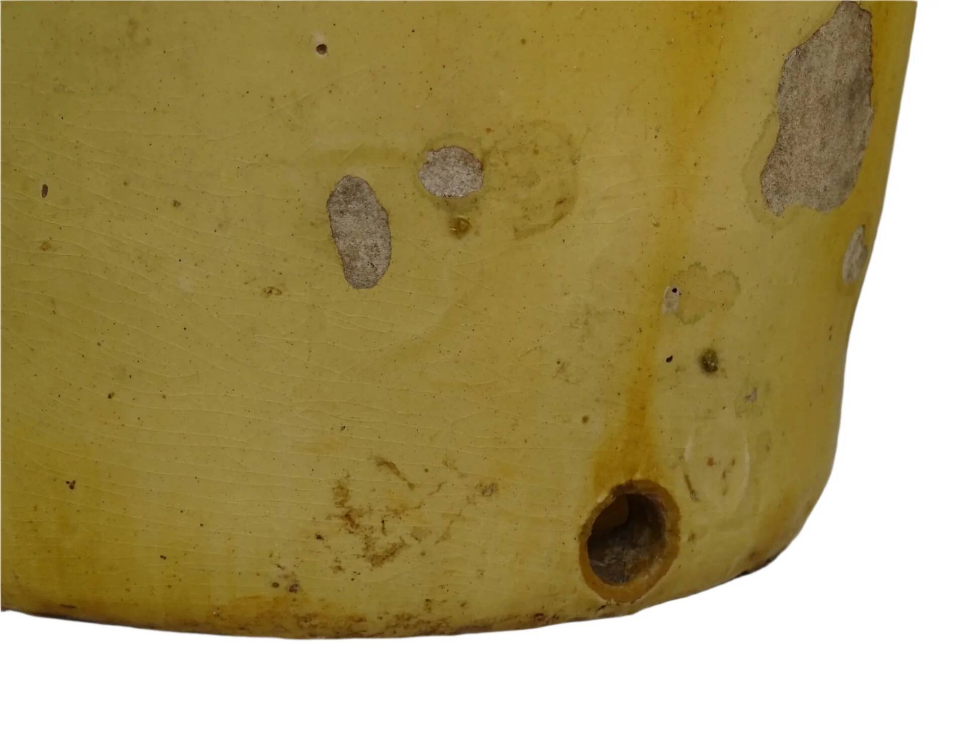 Grande vinaigrette ancienne française à glaçure jaune et verte à motif de pot à confit