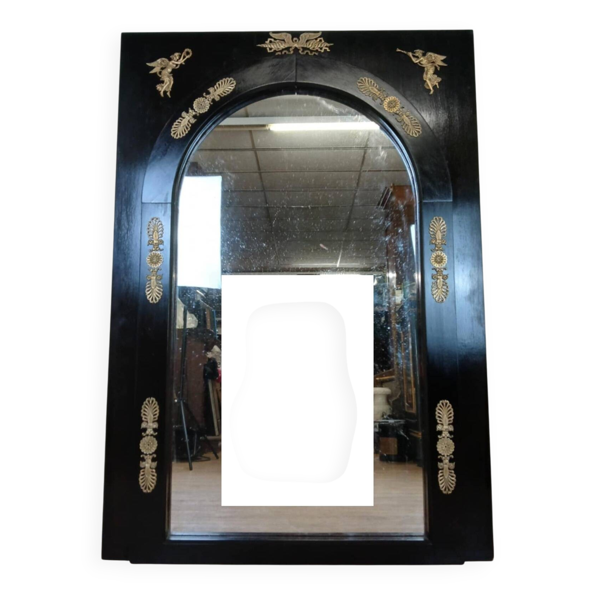 Miroir Empire en bois laqué noir et bronze doré époque XIXeme