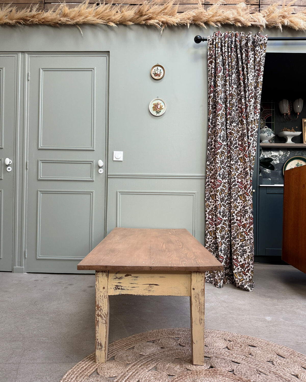 Large patinated farmhouse coffee table